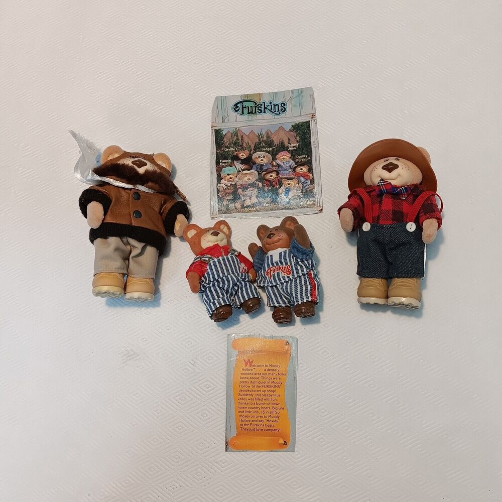 1980s Teddy Bears Furskins Orville T, Farrell, Dudley Furskin Lot of 4 Vintage